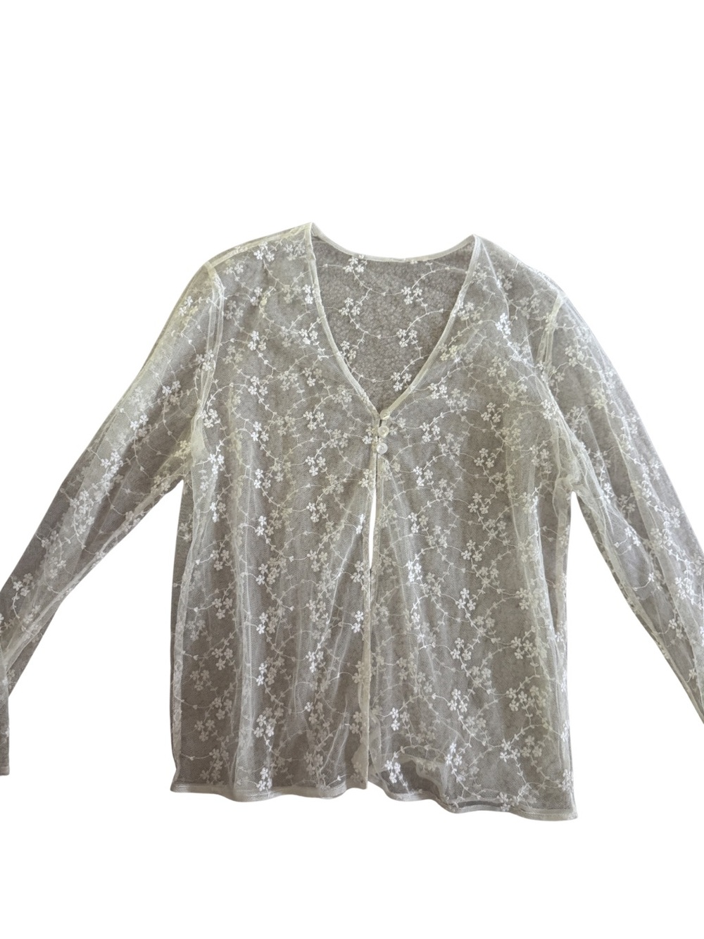 Sheer Floral Lace Long Sleeve Top in Ivory
